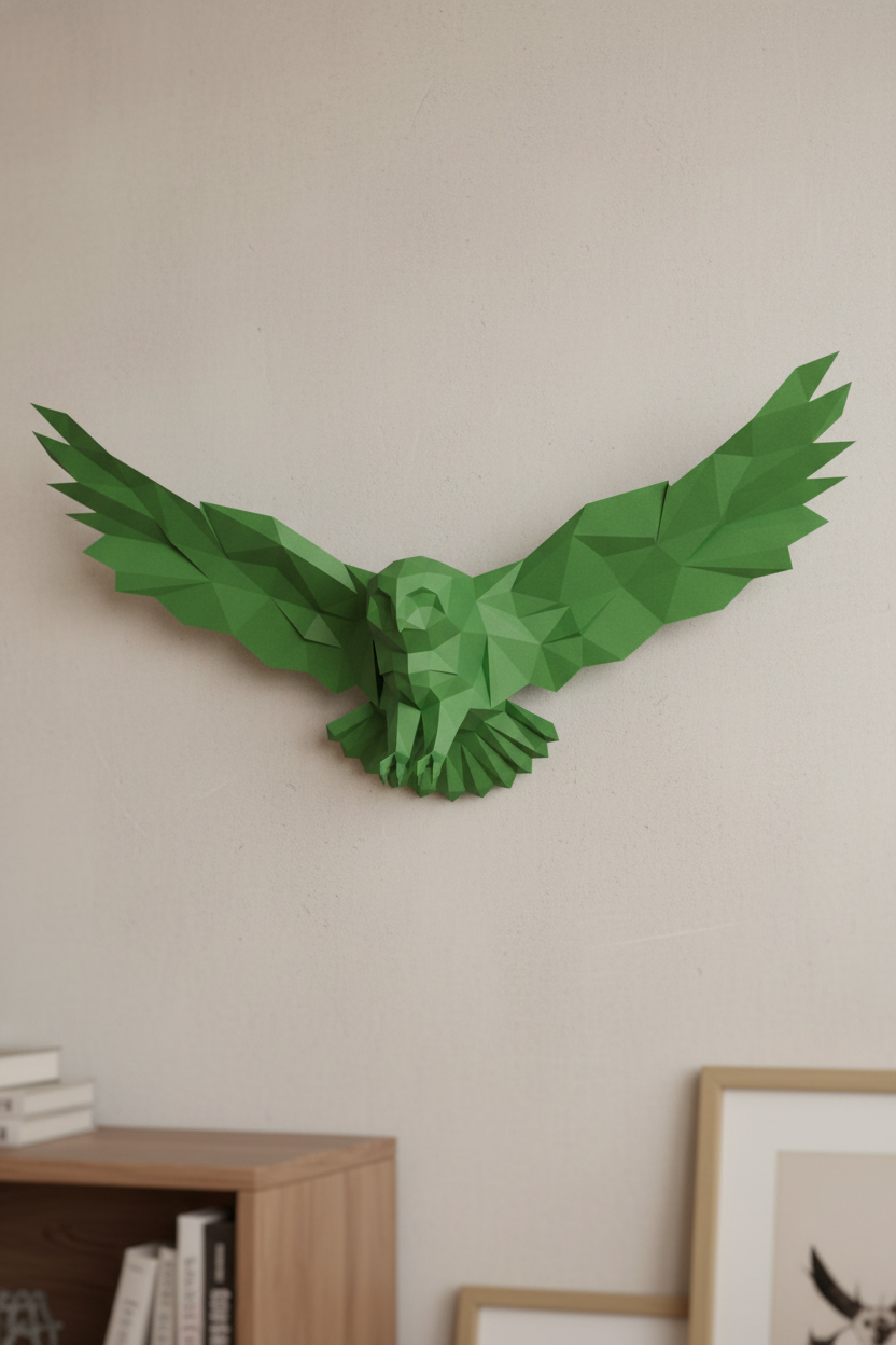 Figura decorativa: búho poligonal de papel con alas desplegadas 75x36x35, manualidades 3D para montar — PaperCraft DIY