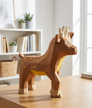 Ciervo pequeño 3D, figura de papel poligonal para ensamblar 42x32x11 – Manualidad DIY, ciervo de cartón escultórico para decoración de pared moderna