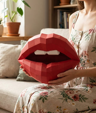 3D lips with teeth papercraft, polygonal paper figure for assembly, 35x26x20 cm, 49 parts – DIY geometric sculpture, unique wall art for creative workspace