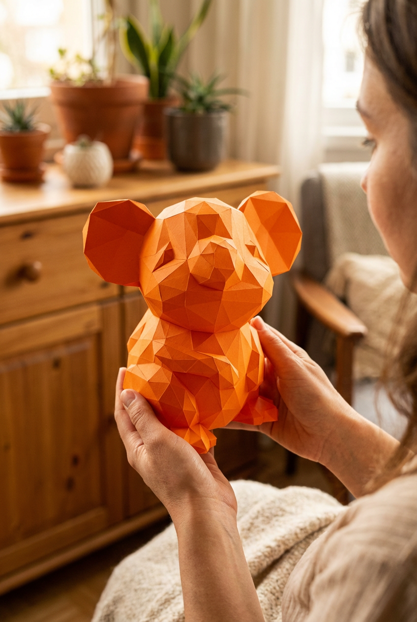 3D polygonal paper mouse for assembly 25 x 30 x 24 – decorative papercraft DIY kit, modern cardboard sculpture, geometric home decoration - Mi tienda