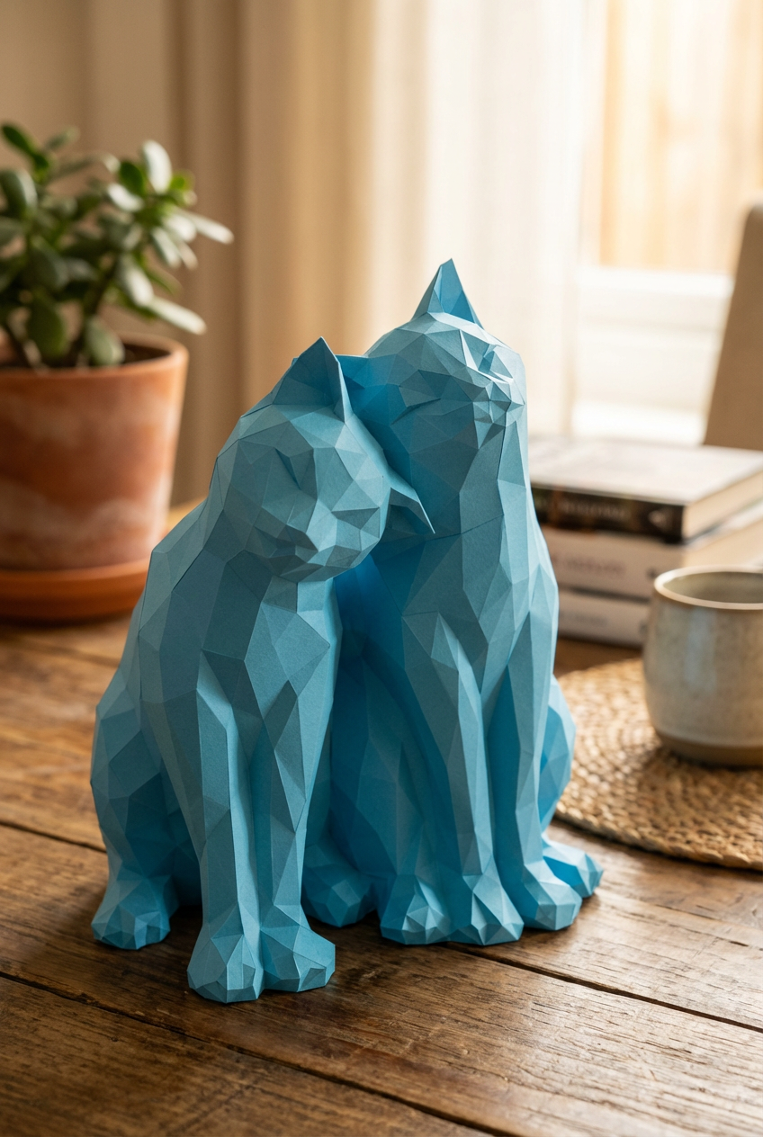 Figura constructor gatos poligonales de papel, manualidad 3D para montar 35x29x26 — PaperCraft DIY, figura de cartón para decoración del hogar