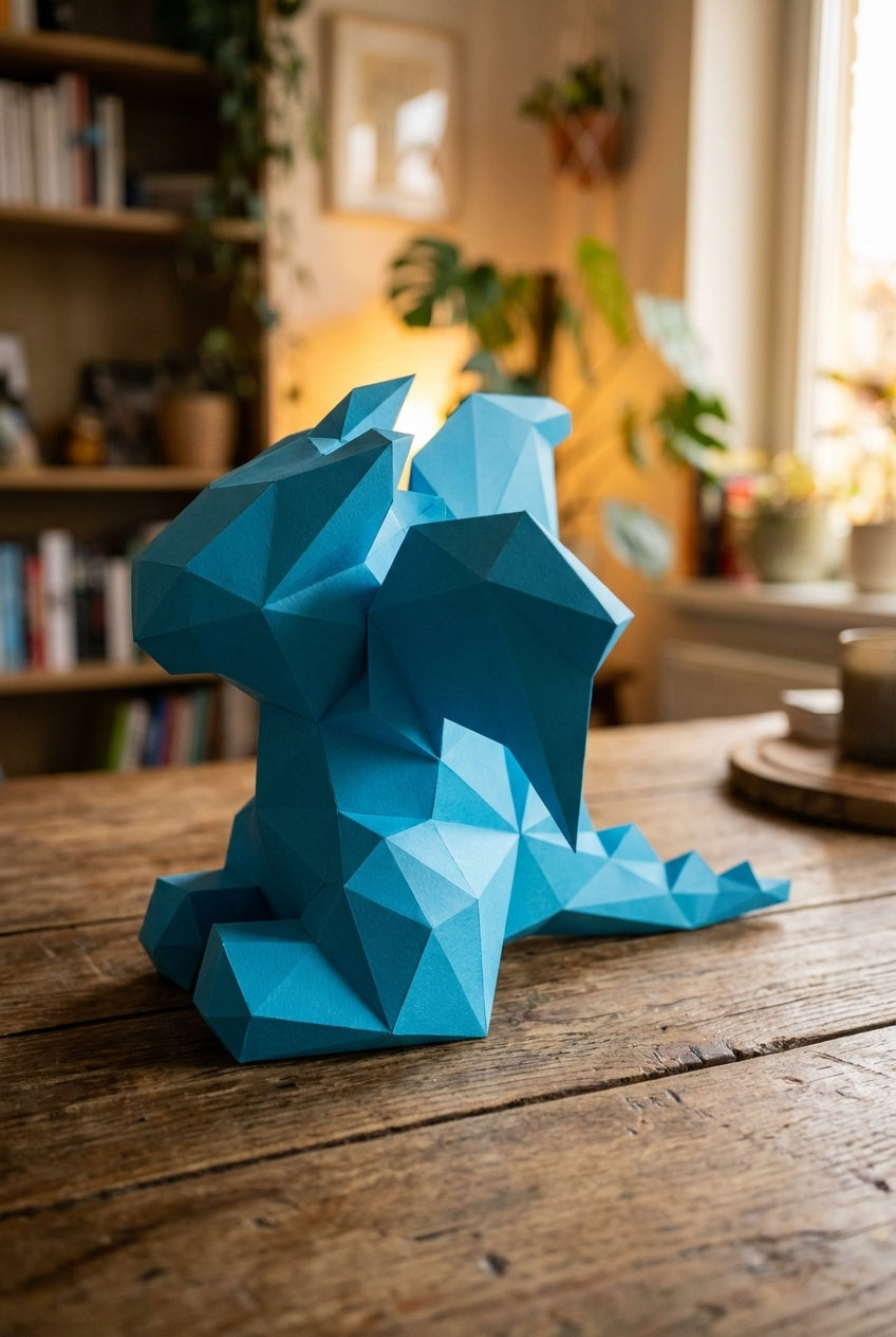 3D small polygonal paper dragon for assembly 23 x 29 x 29 – papercraft DIY kit, modern cardboard sculpture, creative geometric home decoration - Mi tienda