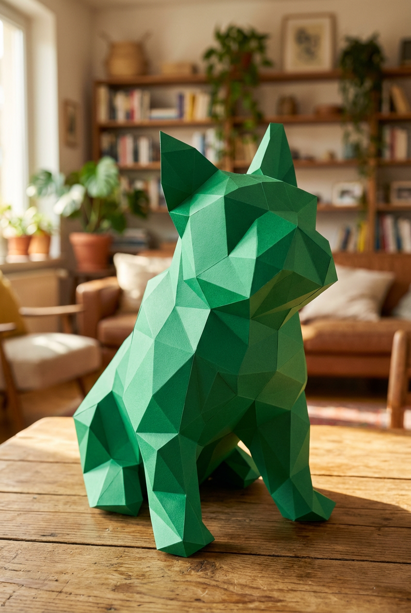 French bulldog figure 3D polygonal paper  35x19x31 – papercraft DIY kit, geometric sculpture for table or shelf - Mi tienda