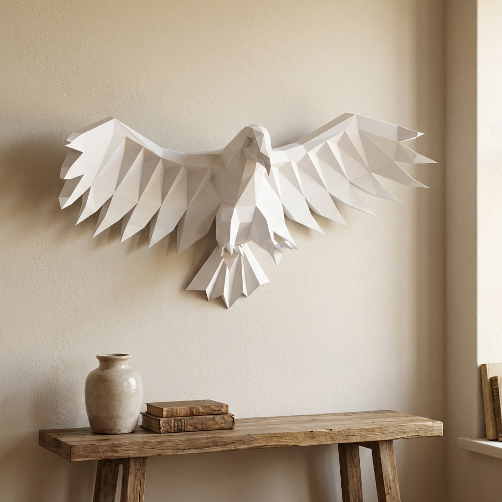 3D Eagle Wall Art Papercraft, Polygonal Bird Figure for Assembly – DIY Geometric Sculpture, Unique Home Decor for Creative Workspace - Mi tienda
