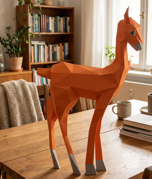 Kit DIY de papel poligonal papercraft 3D de cervatillo, 70x43x11 cm, 72 piezas – Ciervo de cartón geométrico, figura animal creativa para decoración de pared de habitación infantil