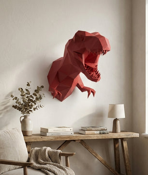 3D Papercraft Green T-Rex Wall Trophy 50cm DIY Low Poly Dinosaur Head Model – Geometric Paper Sculpture Wall Decor for Living Room - Mi tienda