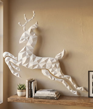Modern flat deer wall papercraft, 56x57x2 cm geometric 3D polygonal silhouette, DIY creative kit for striking living room or hallway wall art, bold red home decor - Mi tienda