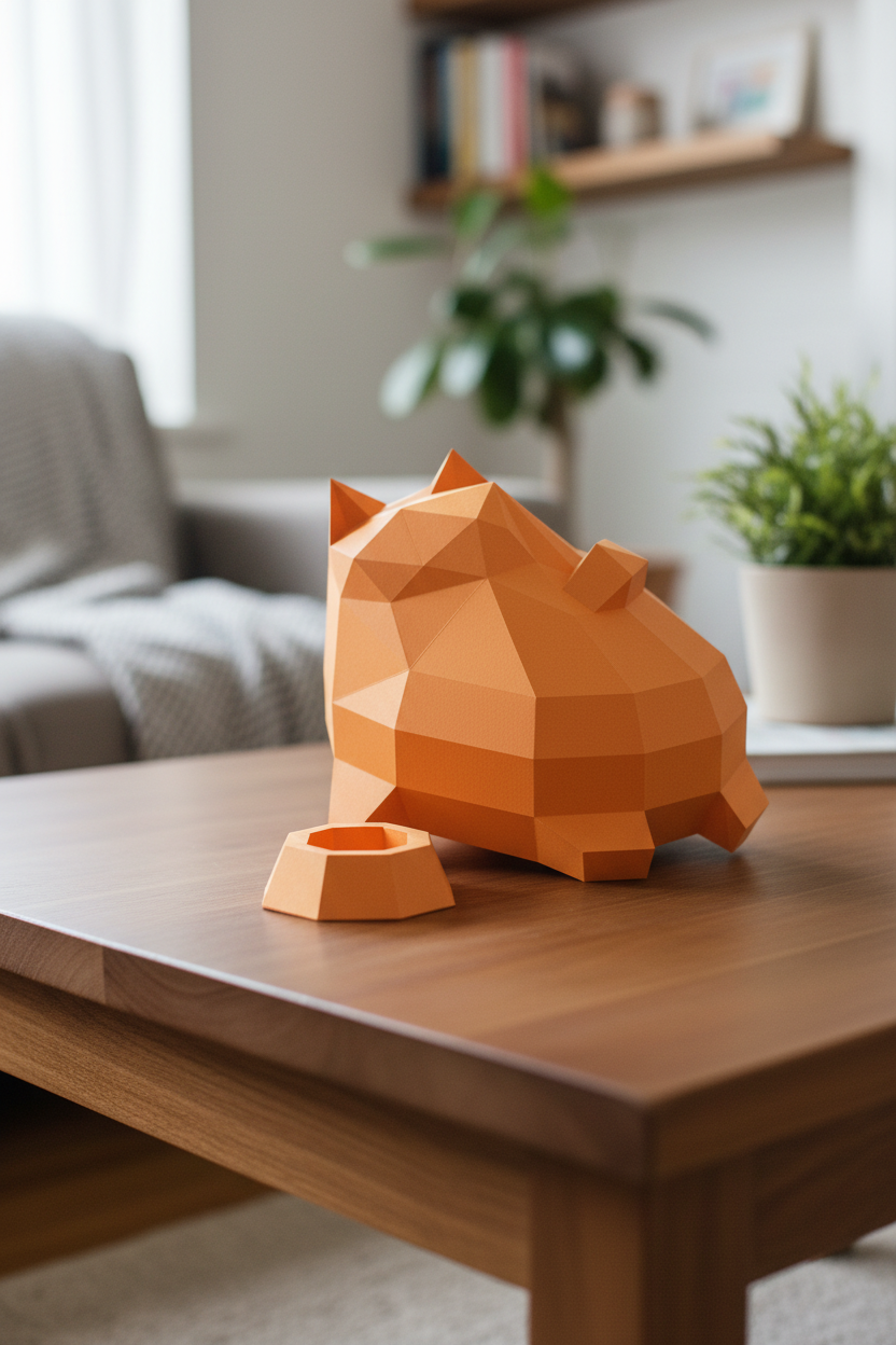 Polygonal paper cat builder figure in fun style, 3D craft for assembly 30 x 25 x 19 – papercraft DIY - Mi tienda