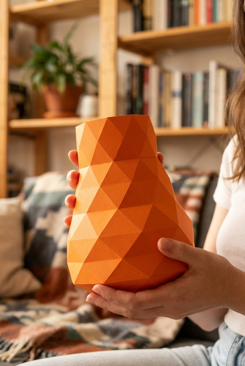 Jarrón de papel decorativo 3D 21 x 16 x 17 – recipiente poligonal para ensamblar, manualidad DIY, papel de 180 g, decoración moderna para el hogar