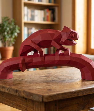 Geometric chameleon papercraft on stick, 3D DIY sculpture kit, 44x9x21 cm, modern animal decor for desk or workspace - Mi tienda