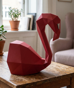 3D Wall Flamingo Papercraft wall flamingo papercraft kit! Polygonal paper art, 37x35x19 cm. Unique DIY wall decor - Mi tienda