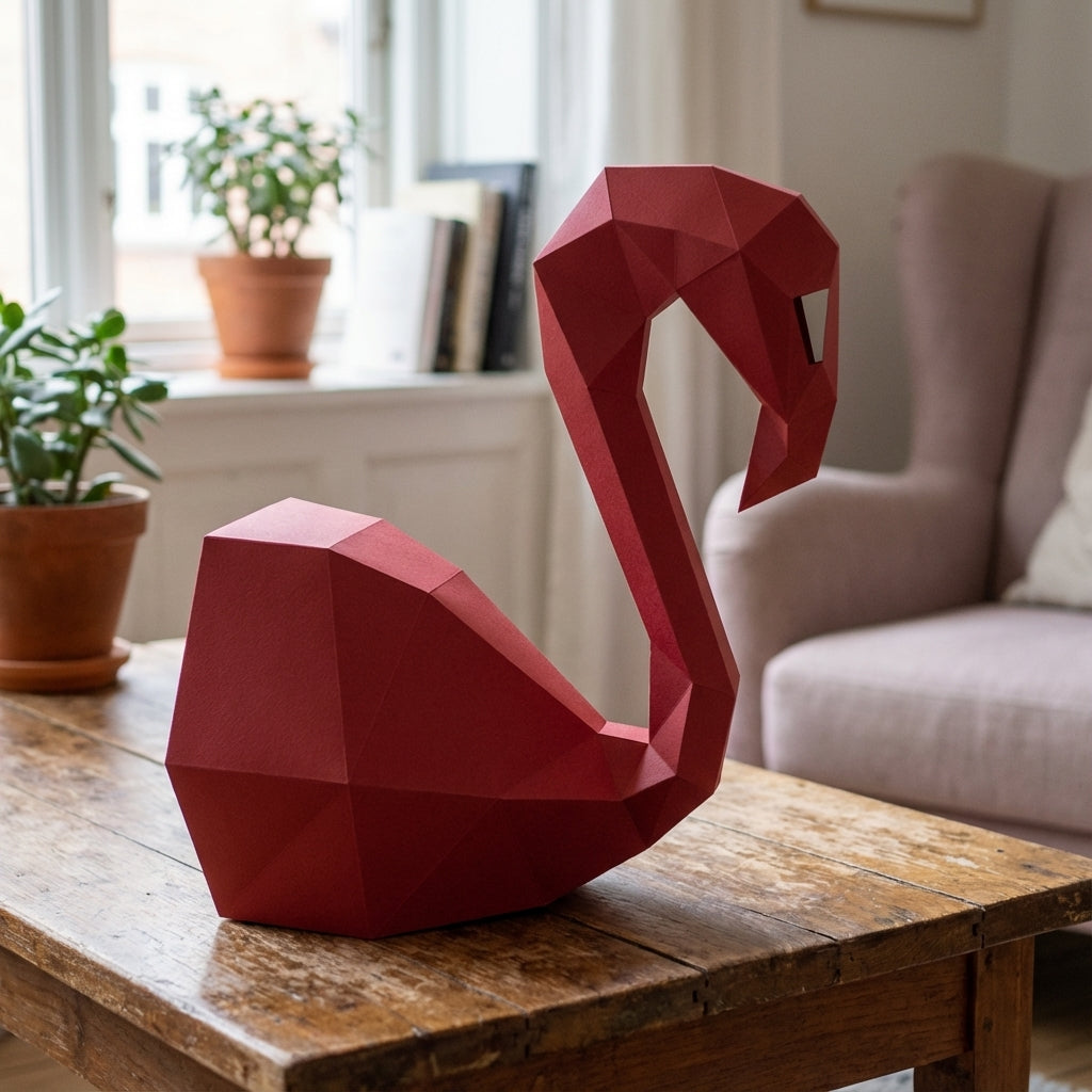 3D Wall Flamingo Papercraft wall flamingo papercraft kit! Polygonal paper art, 37x35x19 cm. Unique DIY wall decor - Mi tienda