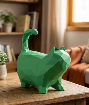 Cat polygonal paper figure for assembly 30 x 33 x 16 – papercraft DIY craft, sculptural cardboard cat for modern home decoration - Mi tienda