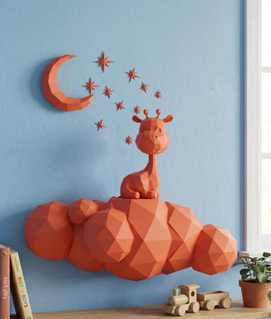 Cute wall giraffe 3D papercraft polygonal paper figure for assembly 50x45x16, 272 parts – DIY craft, sculptural cardboard giraffe for kids room wall decor