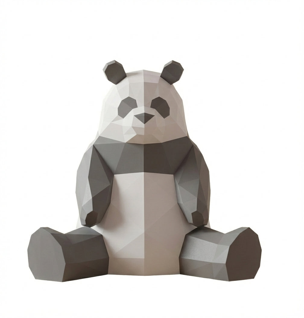Polygonal panda papercraft, 3d geometric sculpture, 61-piece diy paper kit, 32x35x35 cm, modern handmade decor for home or office - Mi tienda