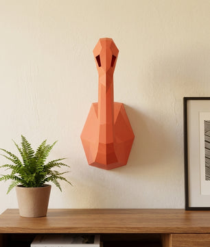 3D Wall Flamingo Papercraft wall flamingo papercraft kit! Polygonal paper art, 37x35x19 cm. Unique DIY wall decor - Mi tienda