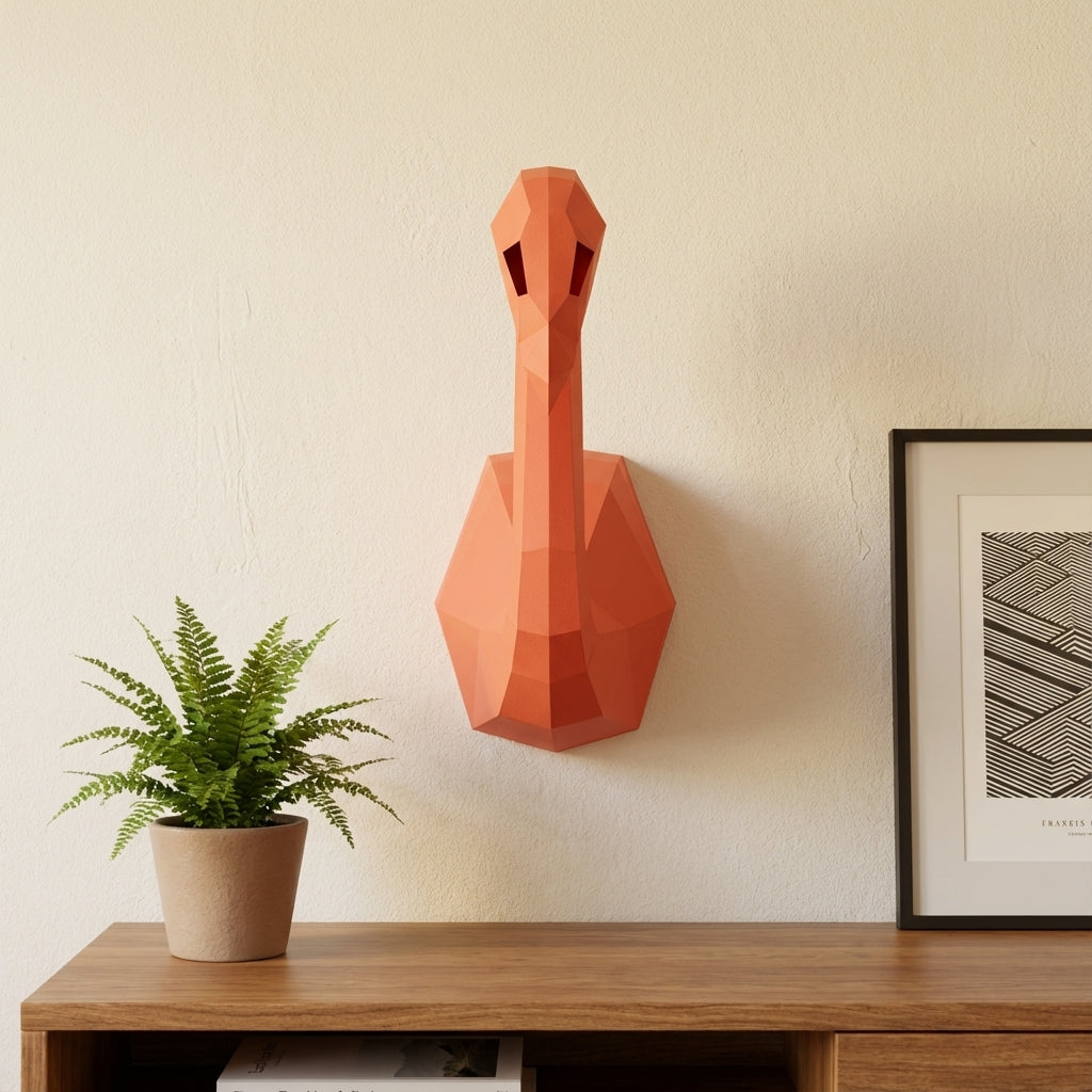 3D Wall Flamingo Papercraft wall flamingo papercraft kit! Polygonal paper art, 37x35x19 cm. Unique DIY wall decor - Mi tienda