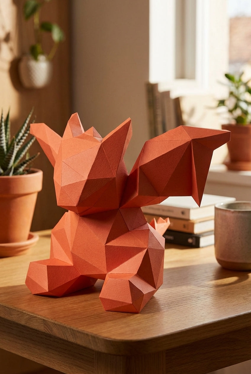 3D small polygonal paper dragon for assembly 23 x 29 x 29 – papercraft DIY kit, modern cardboard sculpture, creative geometric home decoration - Mi tienda