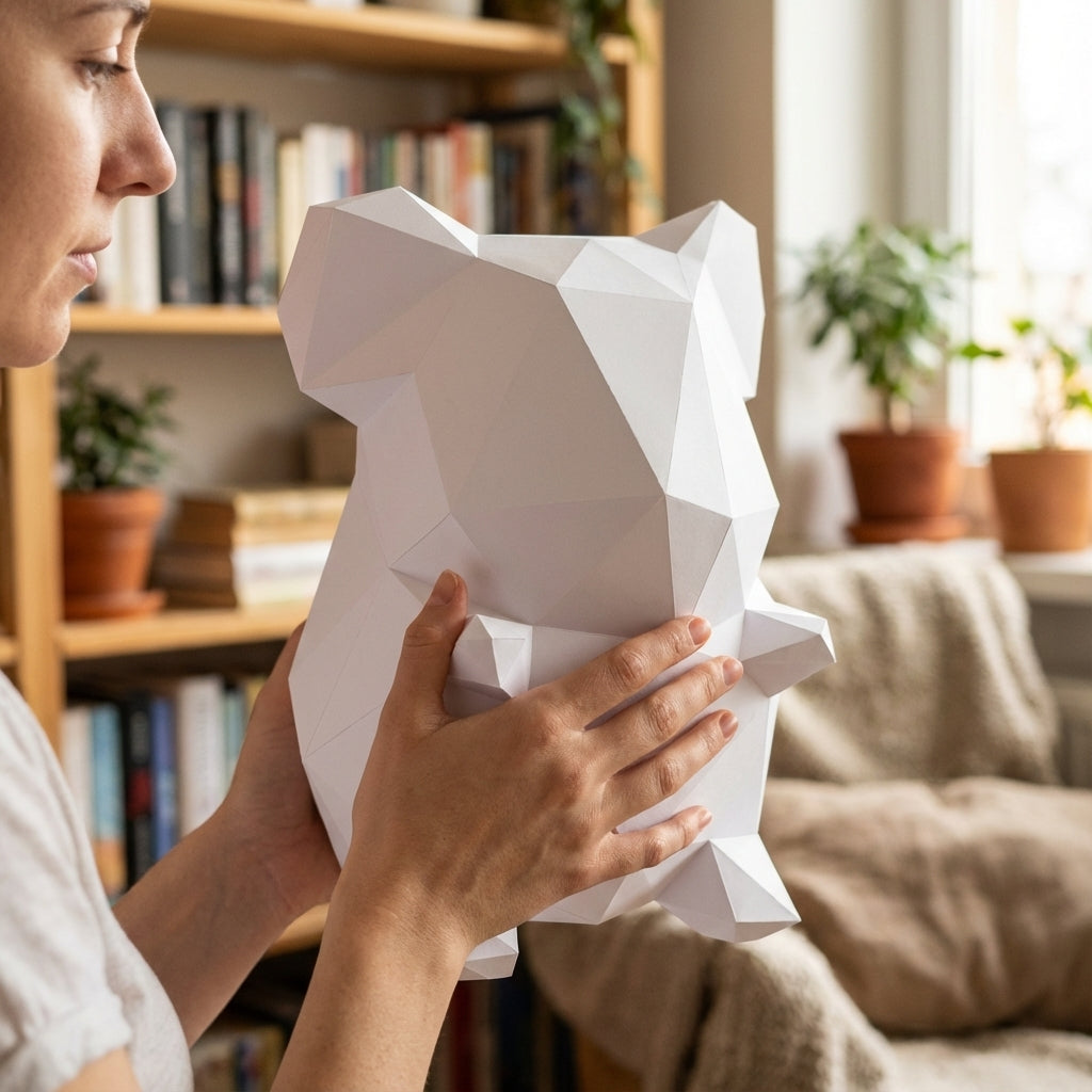 Own polygonal hamster papercraft – 3D modern geometric sculpture, 44 ready-to-fold pieces, size 30x26x20 cm, creative paper animal decor for any space - Mi tienda