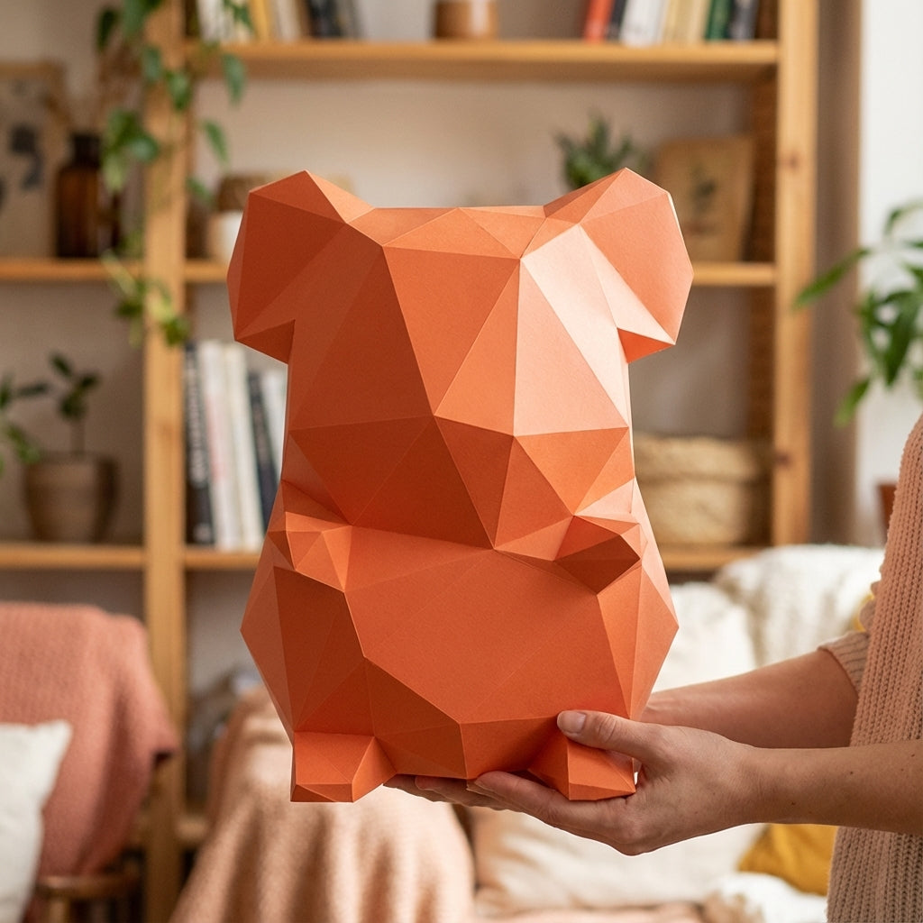 Own polygonal hamster papercraft – 3D modern geometric sculpture, 44 ready-to-fold pieces, size 30x26x20 cm, creative paper animal decor for any space - Mi tienda