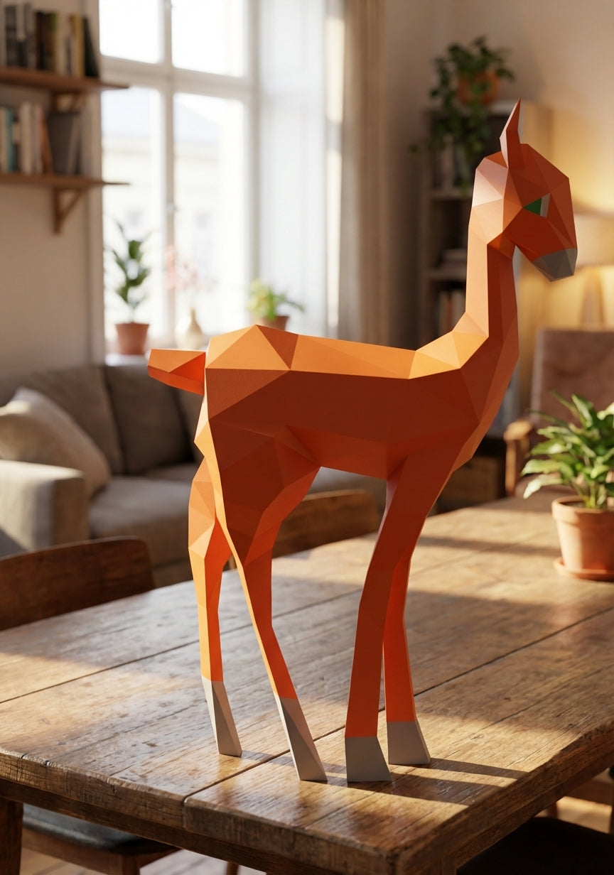 Kit DIY de papel poligonal papercraft 3D de cervatillo, 70x43x11 cm, 72 piezas – Ciervo de cartón geométrico, figura animal creativa para decoración de pared de habitación infantil