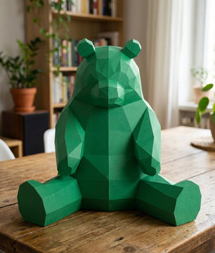 Polygonal panda papercraft, 3d geometric sculpture, 61-piece diy paper kit, 32x35x35 cm, modern handmade decor for home or office - Mi tienda
