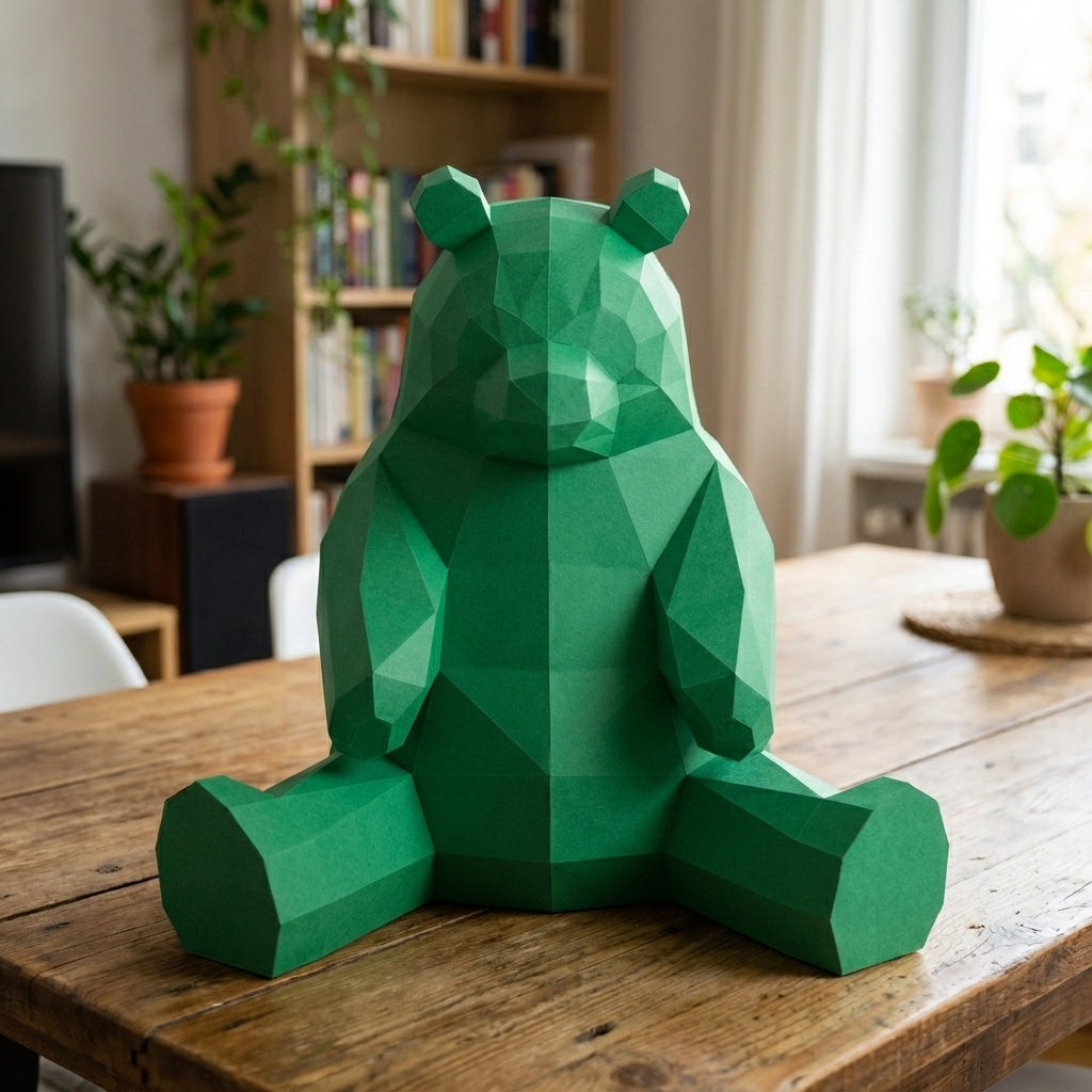 Polygonal panda papercraft, 3d geometric sculpture, 61-piece diy paper kit, 32x35x35 cm, modern handmade decor for home or office - Mi tienda