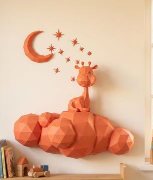 Cute wall giraffe 3D papercraft polygonal paper figure for assembly 50x45x16, 272 parts – DIY craft, sculptural cardboard giraffe for kids room wall decor