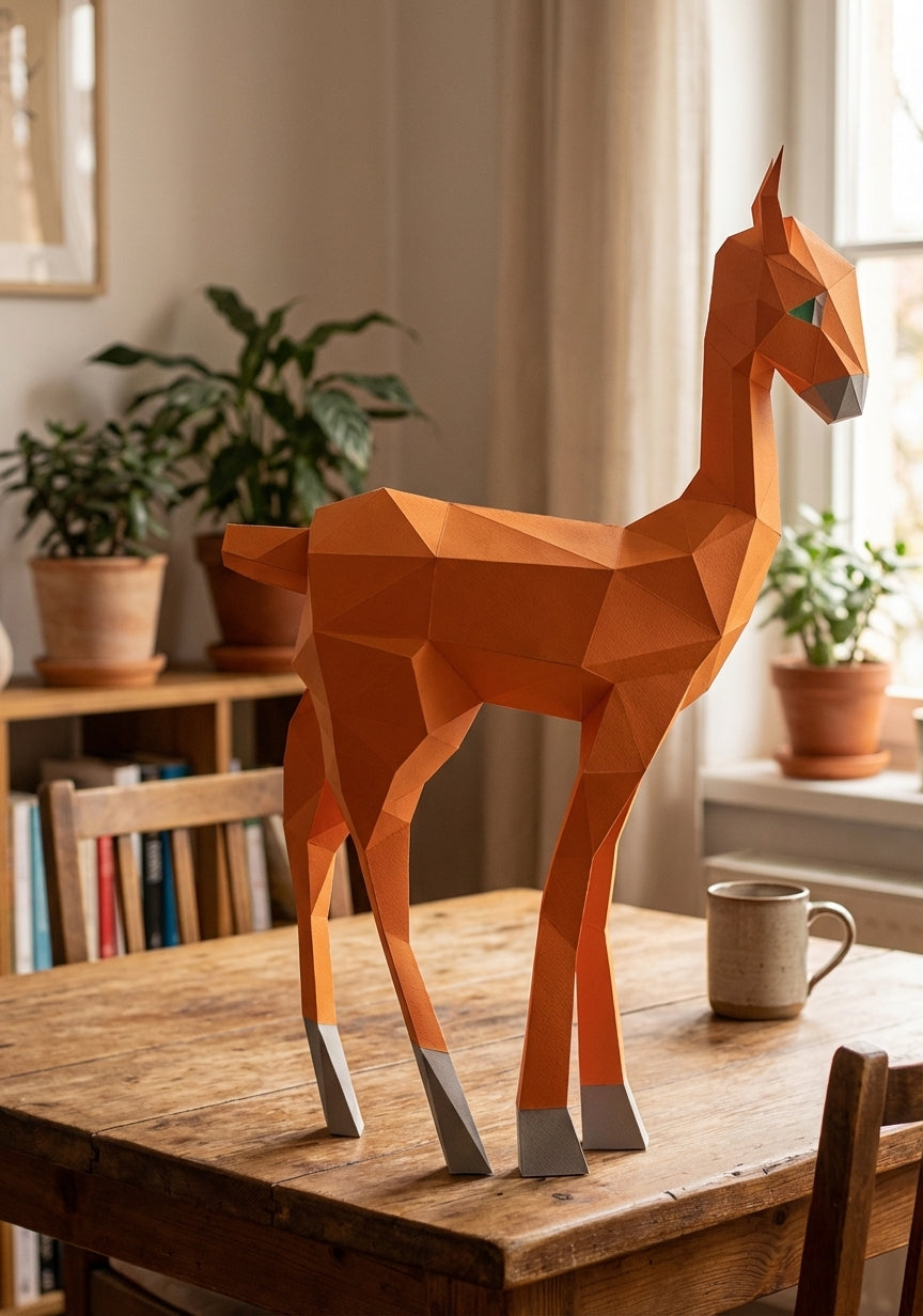 Kit DIY de papel poligonal papercraft 3D de cervatillo, 70x43x11 cm, 72 piezas – Ciervo de cartón geométrico, figura animal creativa para decoración de pared de habitación infantil