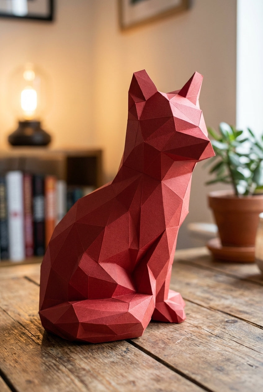 Fox polygonal paper figure for assembly 20 x 16 x 28 – papercraft DIY kit, modern cardboard sculpture, creative geometric home decoration - Mi tienda