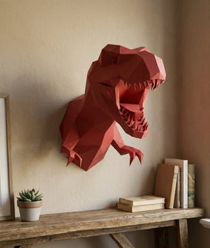 3D Papercraft Green T-Rex Wall Trophy 50cm DIY Low Poly Dinosaur Head Model – Geometric Paper Sculpture Wall Decor for Living Room - Mi tienda