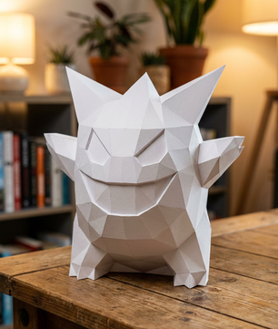 3D polygonal paper Gengar figure for assembly 27 x 33 x 32 – decorative papercraft DIY kit, modern geometric sculpture - Mi tienda