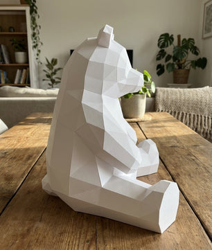 Polygonal panda papercraft, 3d geometric sculpture, 61-piece diy paper kit, 32x35x35 cm, modern handmade decor for home or office - Mi tienda