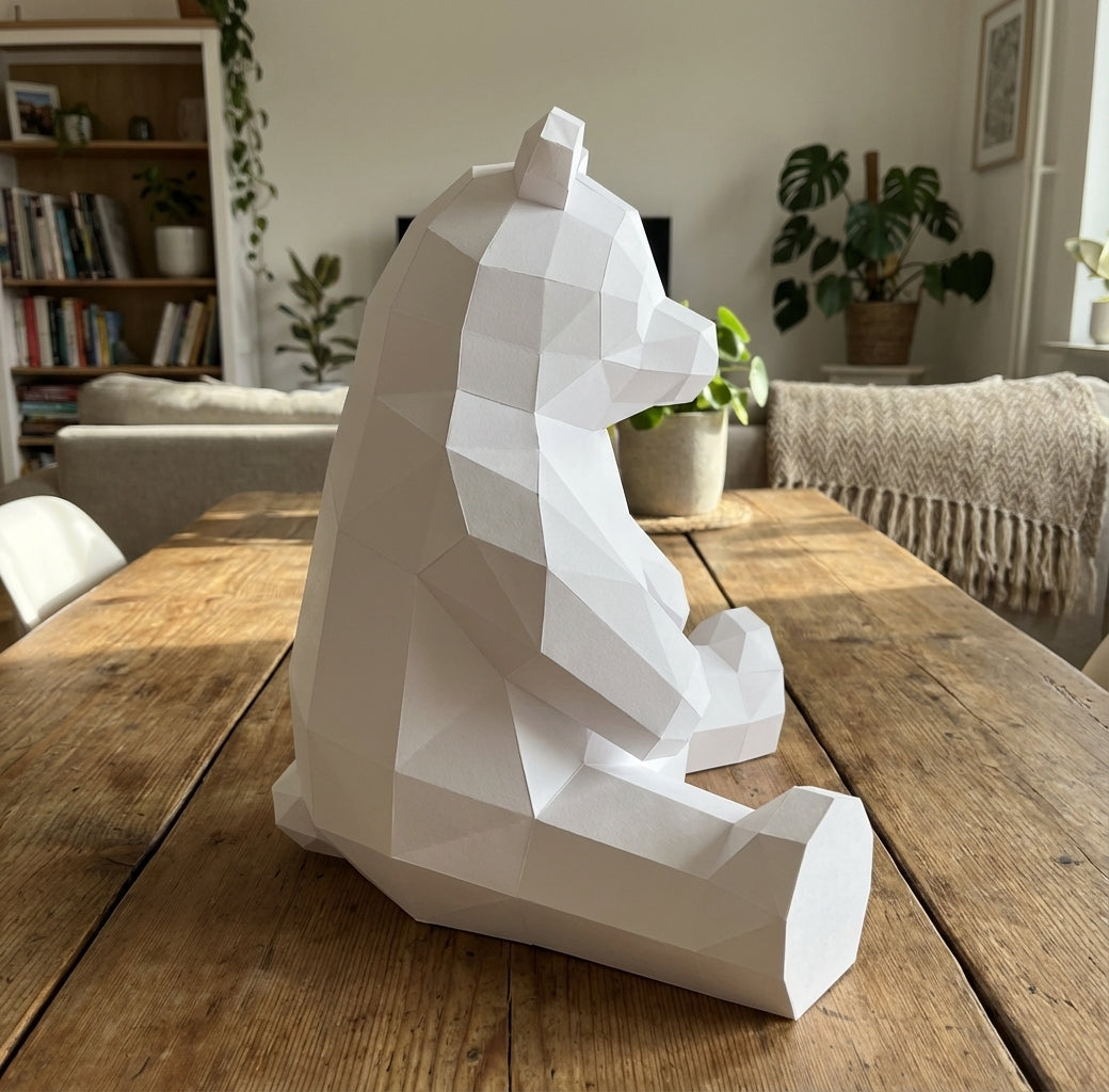 Polygonal panda papercraft, 3d geometric sculpture, 61-piece diy paper kit, 32x35x35 cm, modern handmade decor for home or office - Mi tienda