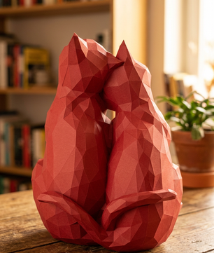 Figura constructor gatos poligonales de papel, manualidad 3D para montar 35x29x26 — PaperCraft DIY, figura de cartón para decoración del hogar