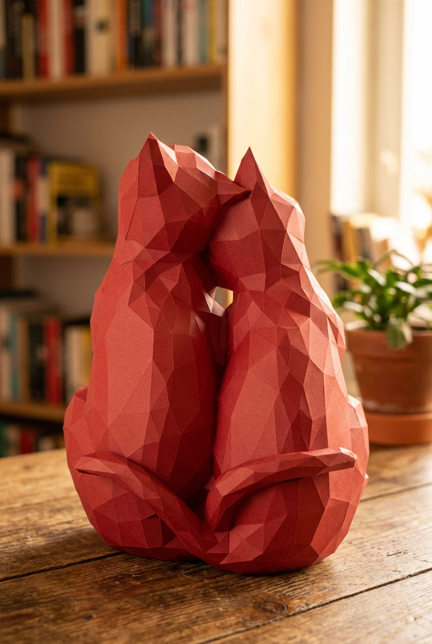 Figura constructor gatos poligonales de papel, manualidad 3D para montar 35x29x26 — PaperCraft DIY, figura de cartón para decoración del hogar