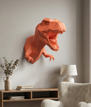 3D Papercraft Green T-Rex Wall Trophy 50cm DIY Low Poly Dinosaur Head Model – Geometric Paper Sculpture Wall Decor for Living Room - Mi tienda