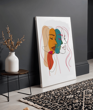 Abstract female faces wall art | Colorful minimalist line drawing | Modern poster or canvas - Mi tienda