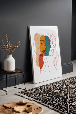 Abstract female faces wall art | Colorful minimalist line drawing | Modern poster or canvas - Mi tienda