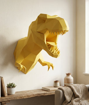 3D Papercraft Green T-Rex Wall Trophy 50cm DIY Low Poly Dinosaur Head Model – Geometric Paper Sculpture Wall Decor for Living Room - Mi tienda