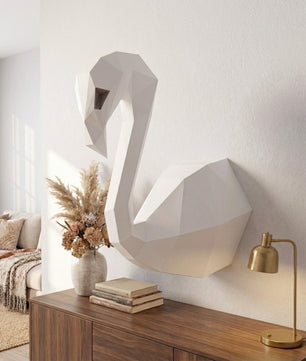 3D Wall Flamingo Papercraft wall flamingo papercraft kit! Polygonal paper art, 37x35x19 cm. Unique DIY wall decor - Mi tienda