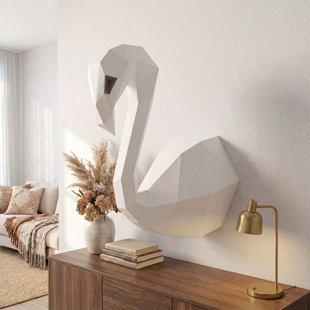 3D Wall Flamingo Papercraft wall flamingo papercraft kit! Polygonal paper art, 37x35x19 cm. Unique DIY wall decor - Mi tienda