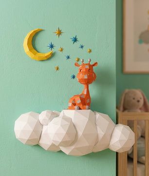 Cute wall giraffe 3D papercraft polygonal paper figure for assembly 50x45x16, 272 parts – DIY craft, sculptural cardboard giraffe for kids room wall decor