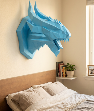 3D polygonal paper dragon head figure for assembly 40 x 29 x 25 – decorative papercraft DIY kit, modern geometric sculpture for wall above the bed - Mi tienda
