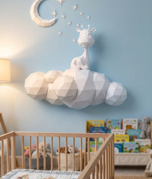 Cute wall giraffe 3D papercraft polygonal paper figure for assembly 50x45x16, 272 parts – DIY craft, sculptural cardboard giraffe for kids room wall decor