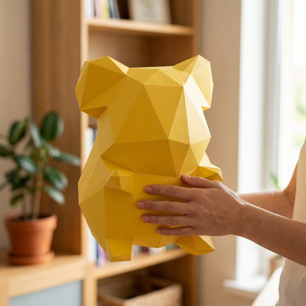 Own polygonal hamster papercraft – 3D modern geometric sculpture, 44 ready-to-fold pieces, size 30x26x20 cm, creative paper animal decor for any space - Mi tienda