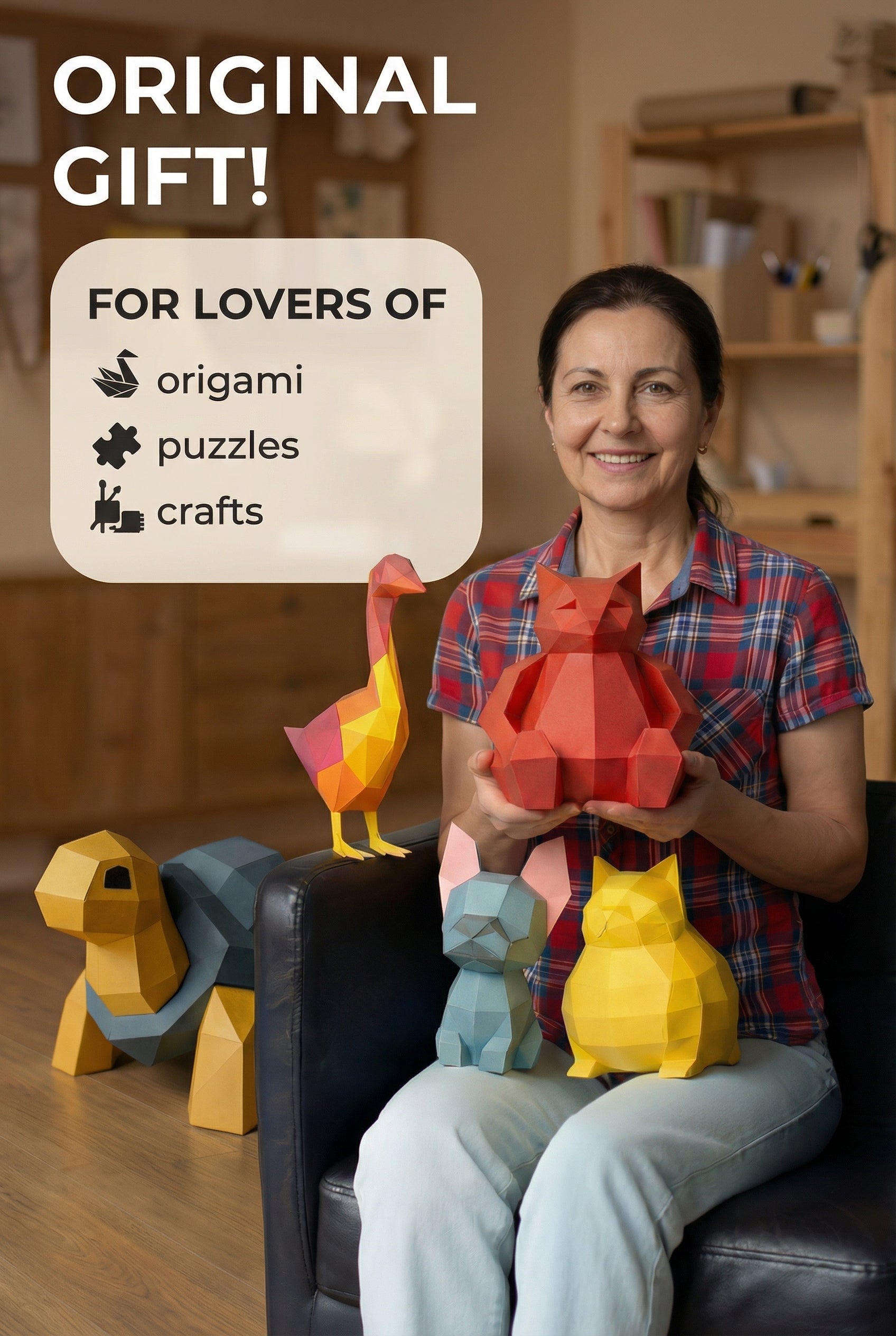 Ciervo pequeño 3D, figura de papel poligonal para ensamblar 42x32x11 – Manualidad DIY, ciervo de cartón escultórico para decoración de pared moderna