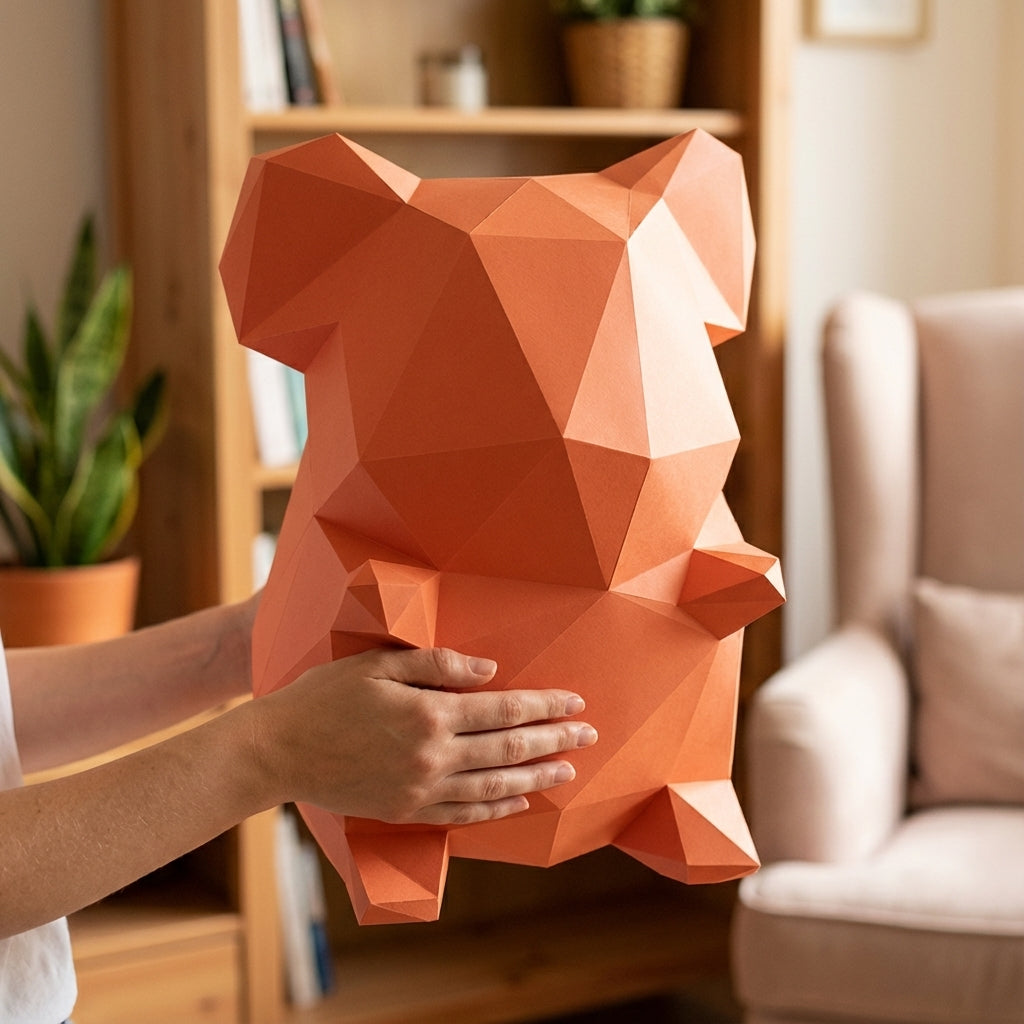 Own polygonal hamster papercraft – 3D modern geometric sculpture, 44 ready-to-fold pieces, size 30x26x20 cm, creative paper animal decor for any space - Mi tienda