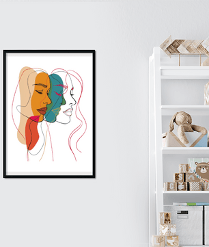 Abstract female faces wall art | Colorful minimalist line drawing | Modern poster or canvas - Mi tienda