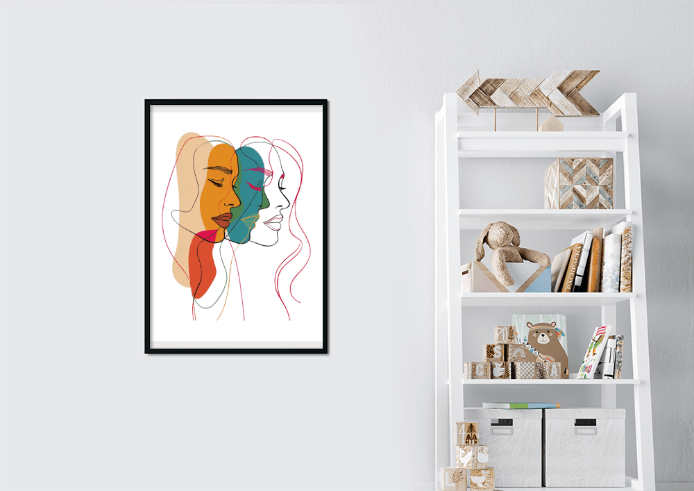 Abstract female faces wall art | Colorful minimalist line drawing | Modern poster or canvas - Mi tienda